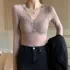 Long-sleeve Lace Panel Padded Top