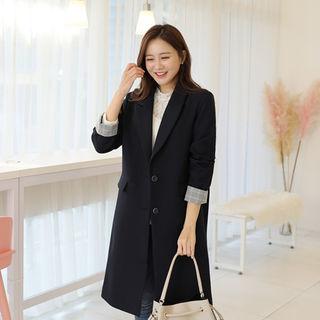 Plaid-trim Single-breasted Coat