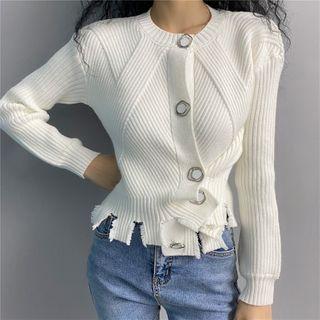 Crewneck Plain Split Cardigan