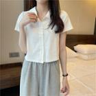 Plain Open-front Short-sleeve Top