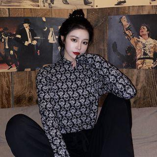 Mock-neck Print T-shirt
