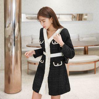 Contrast-trim Tweed Mini Coatdress Black - One Size