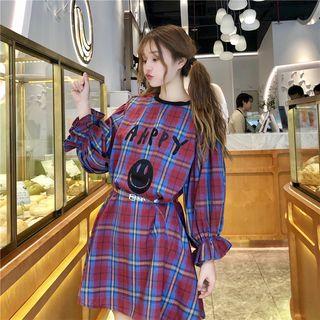 Long Sleeve Print Plaid Dress