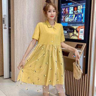Pineapple Embroidered Mesh Dress
