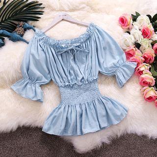 Lace Up Elbow-sleeve Peplum Top