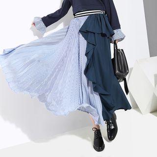 Two-tone Frill-trim A-line Midi Skirt