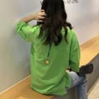 Elbow-sleeve Sun Print T-shirt Dress Green - One Size