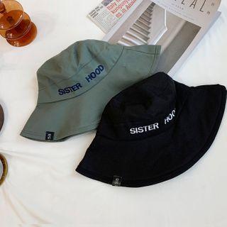 Lettering Embroidered Wide Brim Bucket Hat