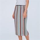 Banded-waist Patterned Midi Skirt