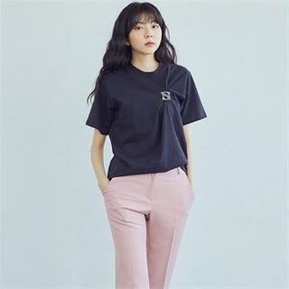 Letter Embroidered Shirred T-shirt