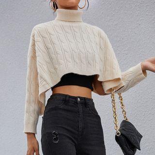 Mock-neck Plain Knit Cropped Sweater