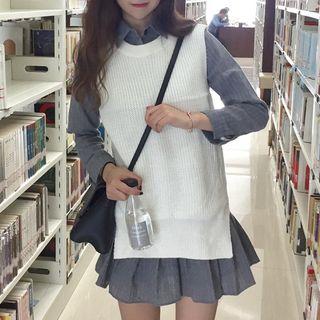 Knit Vest / Long-sleeve Shirt Dress