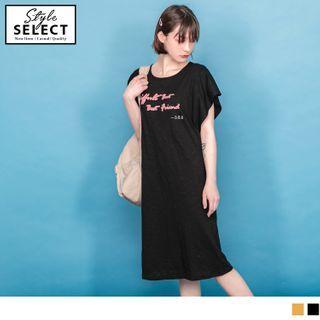 Flutter Sleeve Lettering Round Neck T-shirt Dress