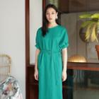 Puff-sleeve Loose-fit Dress With Belt