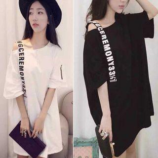 Letter One-shoulder Short-sleeve Dress