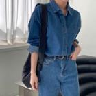 Pocket-front Dip-back Denim Shirt Blue - One Size