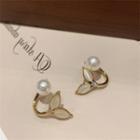 Mermaid Tail Faux Cat Eye Stone Faux Pearl Alloy Earring 1 Pair - Gold & White - One Size