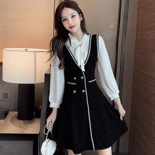 Set: Plain Blouse + Mini A-line Pinafore Dress