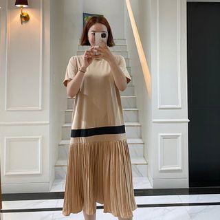 Piped Pleated-panel Long Dress