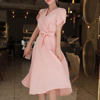 Tulip-sleeve Midi Wrap Dress