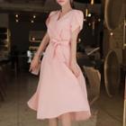 Tulip-sleeve Midi Wrap Dress
