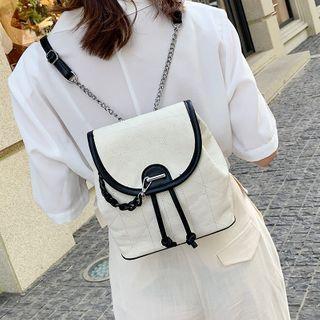Contrast Trim Faux Leather Flap Backpack
