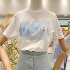 Short-sleeve Sequin-detailed Lettering T-shirt