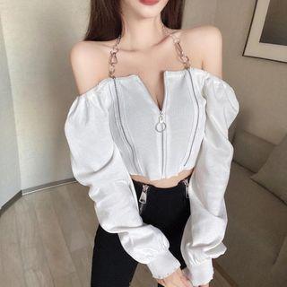 Zipped Off Shoulder Blouse