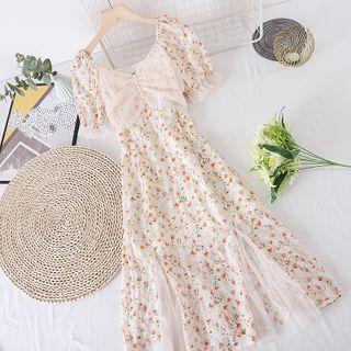 Mesh Panel Floral Mermaid Dress