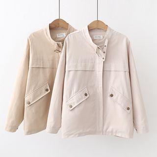 Stand Collar Belted Zip Jacket