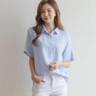 Flower-embroidered Textured Shirt