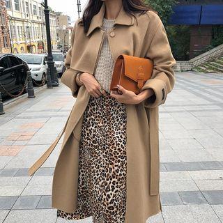 Handmade Flap Wool Blend Wrap Coat