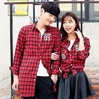 Long-sleeve Check Couple Shirt