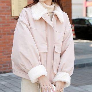 Pocket Detail Fluffy Trim Jacket