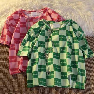 Short-sleeve Checked Cropped T-shirt