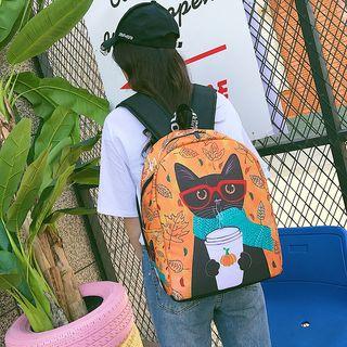 Cat Printed Oxford Backpack