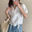 Puff-sleeve Drawstring Lace Trim Blouse White - One Size