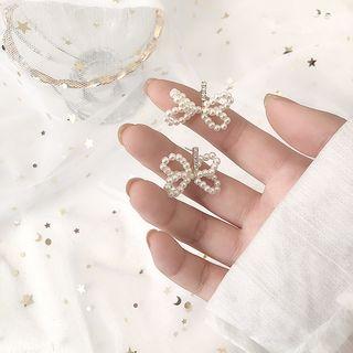 Faux Pearl Bow Earring Gold & White - One Size