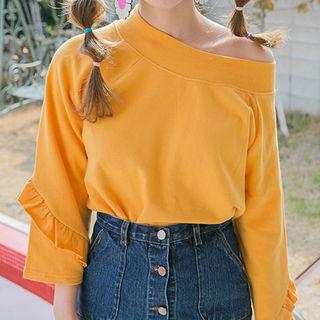 Raglan-sleeve Frill-trim T-shirt