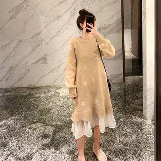 Snowflake Pattern Knit Midi A-line Dress