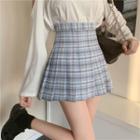 High-waist Plaid Mini Pleated A-line Skirt