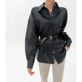 Drop-shoulder Faux-leather Shirt
