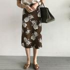 Pineapple Pattern Linen Midi Skirt