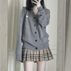 Set : Loose-fit Sweater Jacket + Accordion Pleat A-line Skirt