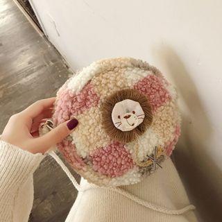 Lion Applique Fleece Round Crossbody Bag