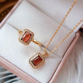 Rhinestone Pendant Necklace / Open Ring
