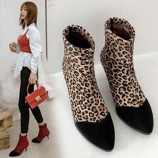 Kitten-heel Leopard Print Short Boots