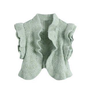 Sleeveless Ruffle Trim Cropped Cardigan