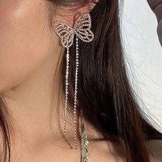 Butterfly Rhinestone Alloy Fringed Earring 1 Pair - Earring - Silver - One Size