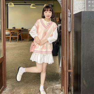 Heart Pattern Sweater Vest / Long-sleeve Dress